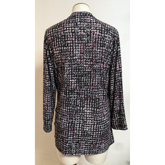 Women's CHICO'S Faux Wrap Top 3/4 Sleeve Stretch Top Black/Purple 2 or 12/14 - Picture 6 of 9